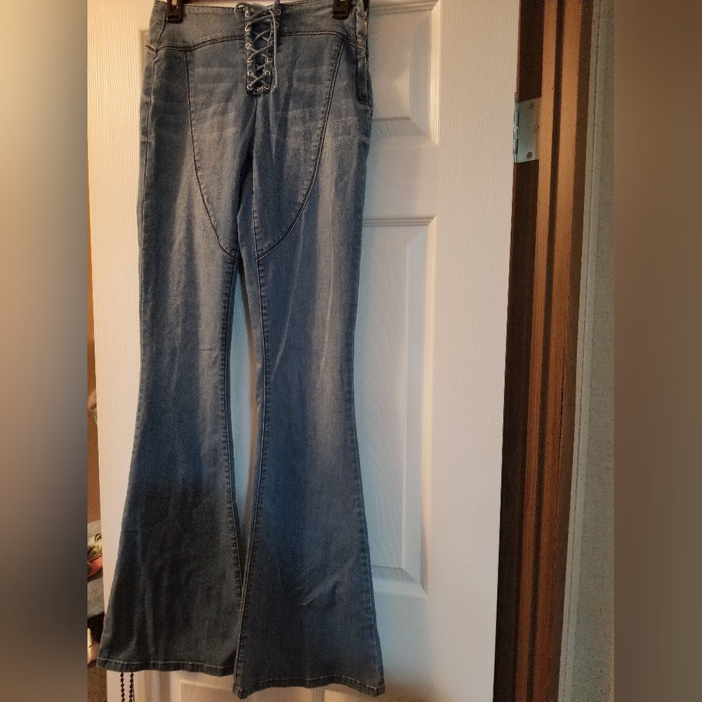bebe VINTAGE 10 YRS Denim Lace-Up Flare Jeans